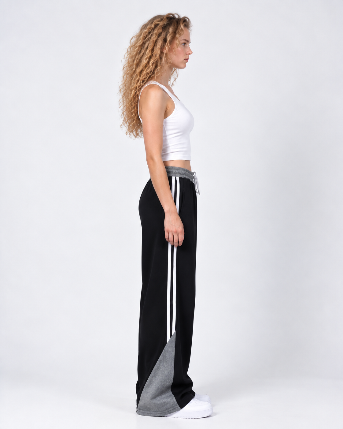 Contrast Panel Wide-Leg Track Pants
