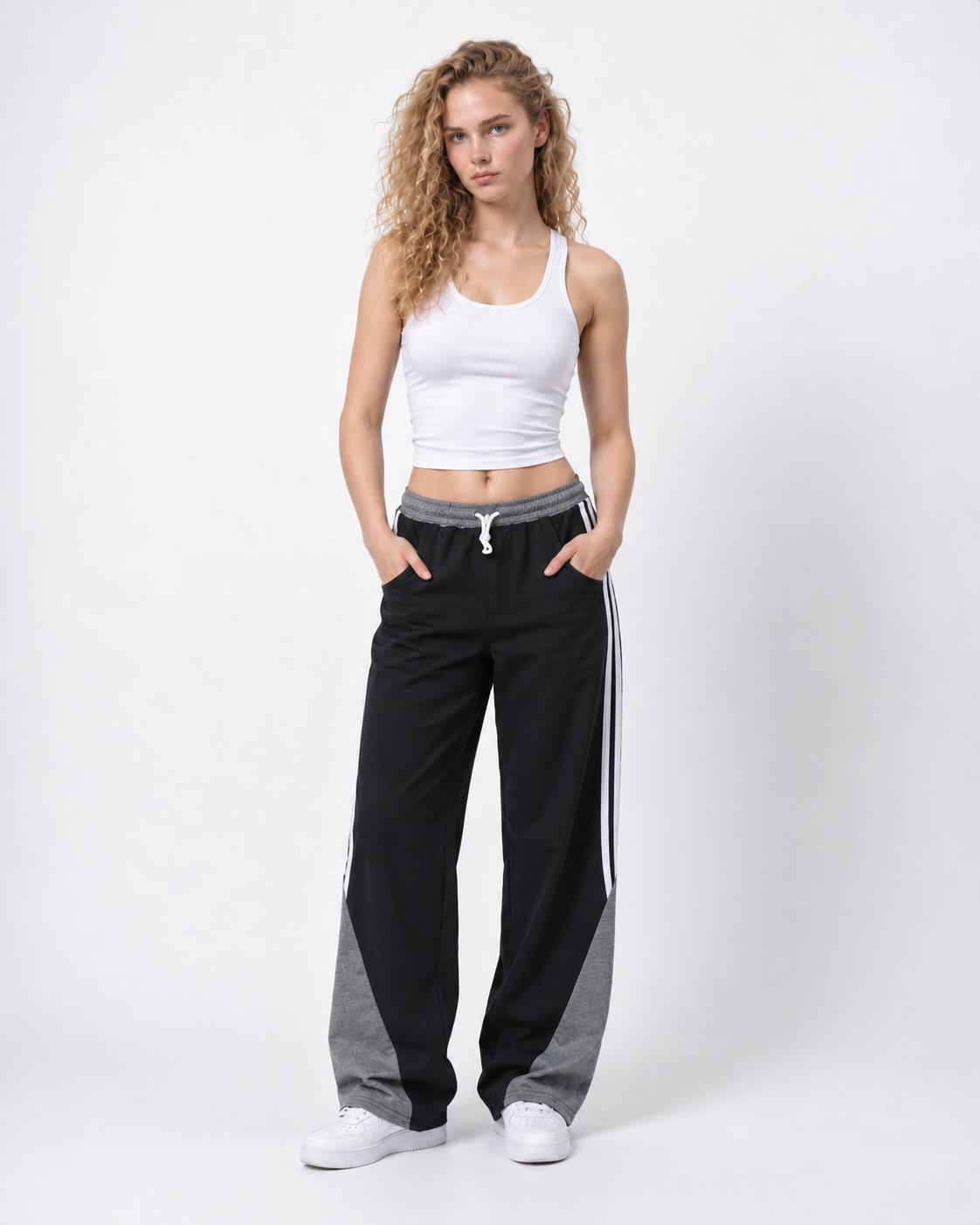Contrast Panel Wide-Leg Track Pants