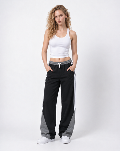 Contrast Panel Wide-Leg Track Pants