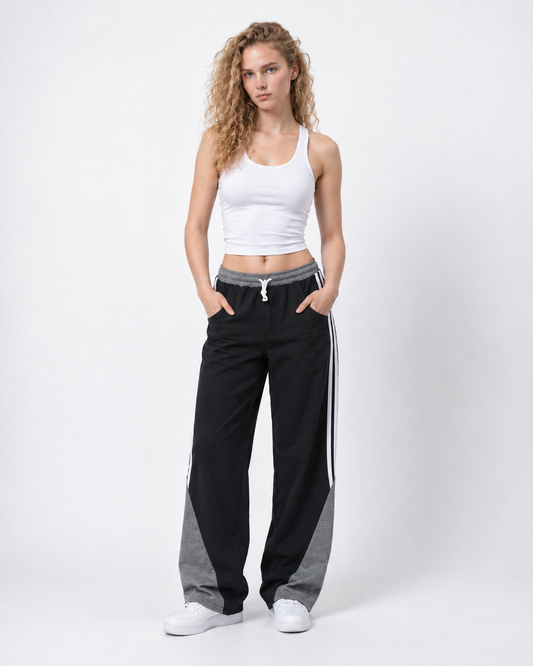 Contrast Panel Wide-Leg Track Pants