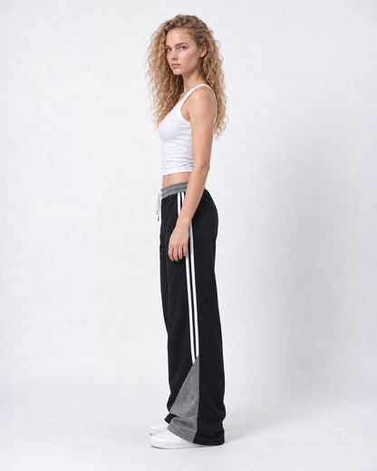 Contrast Panel Wide-Leg Track Pants
