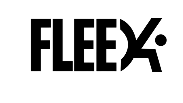 The black 'FLEEX' logo with a stylized 'X' featuring a small dot, centered on a solid white background.